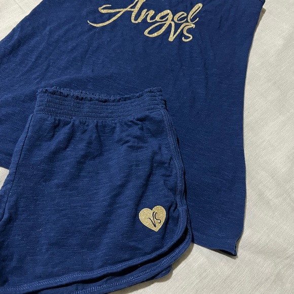 Victoria’s Secret racer back and short PJ set, size small, navy blue and gold - Picture 2 of 5